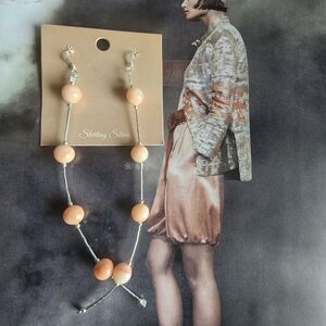 Peach Color CONCH  Beaded Sterling Silver Earrings